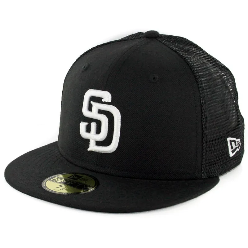 New Era 59Fifty San Diego Padres Mesh Trucker Fitted Hat Black White