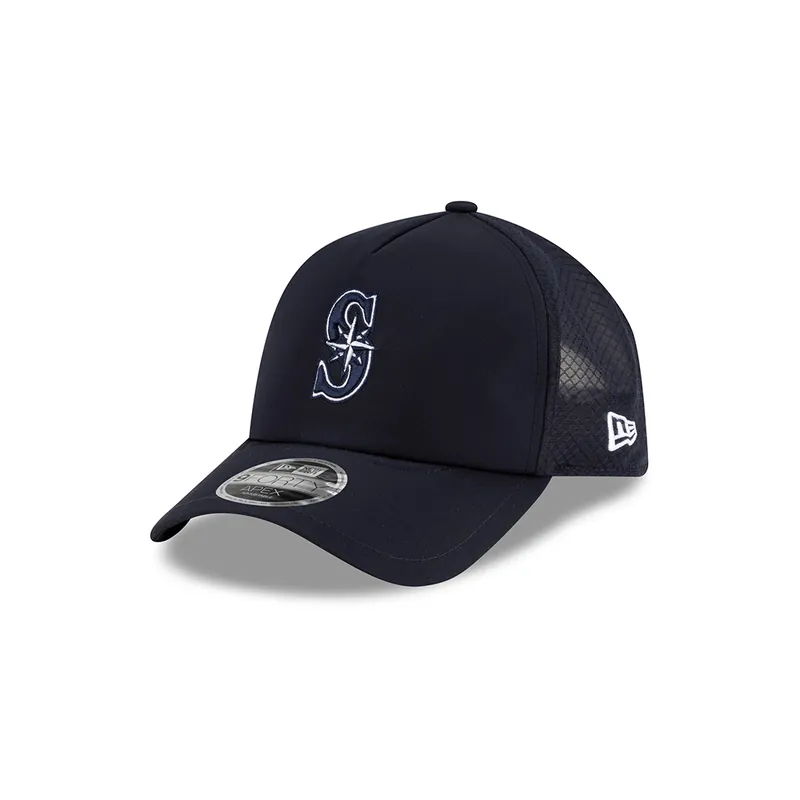 New Era 9Forty Apex Seattle Mariners Batting Practice 2026 Alternate Mesh Trucker A-Frame Snapback Hat Dark Navy White