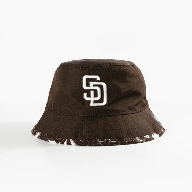 New Era San Diego Padres Fern Print Flip Reversible Bucket Hat Brown White