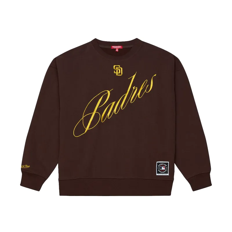 Mitchell & Ness San Diego Padres Women’s Script Crewneck Sweater Brown Gold