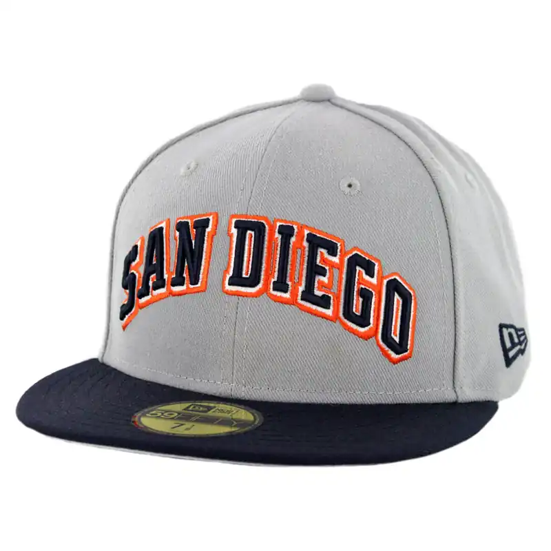New Era 59Fifty San Diego Padres 1991 Wordmark Jersey Logo 2 Fitted Hat Grey Dark Navy