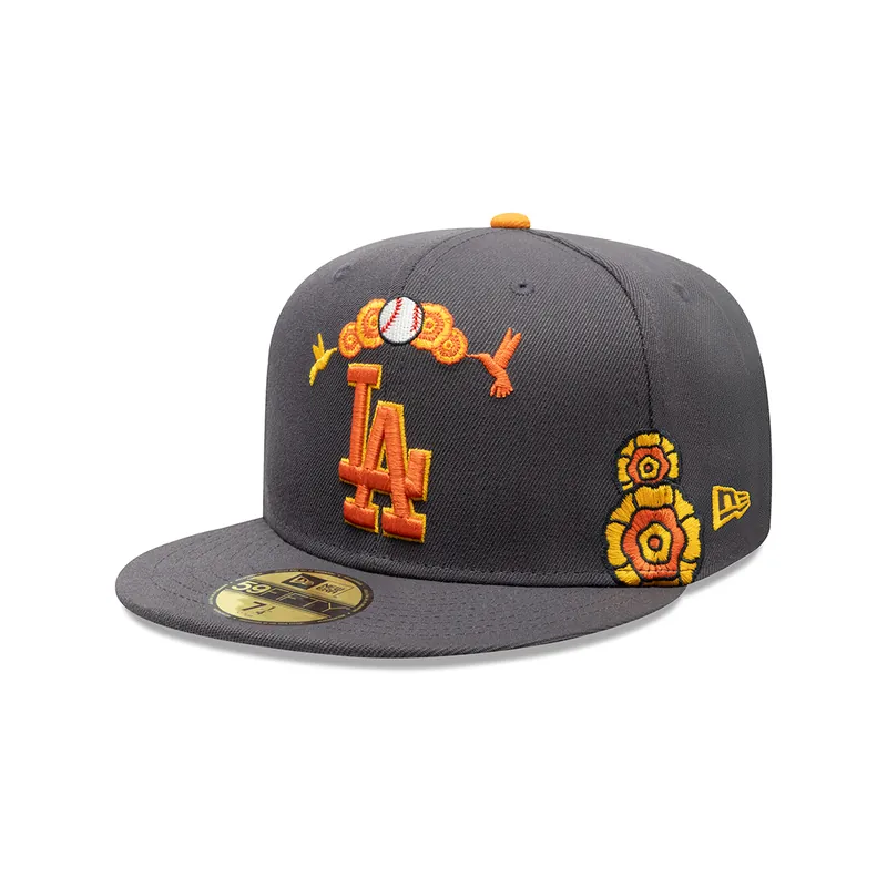 New Era 59Fifty Los Angeles Dodgers Dia De Los Muertos Fitted Hat Graphite Orange