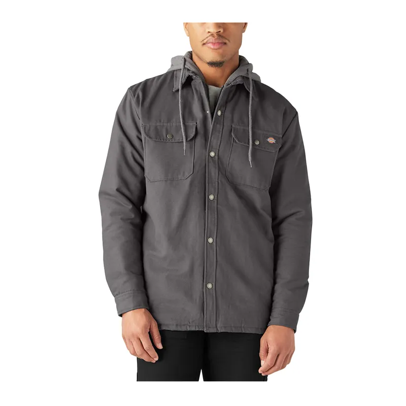 Dickies Mens Fleece Hooded Duck Shirt Jacket With Hydroshield Slate