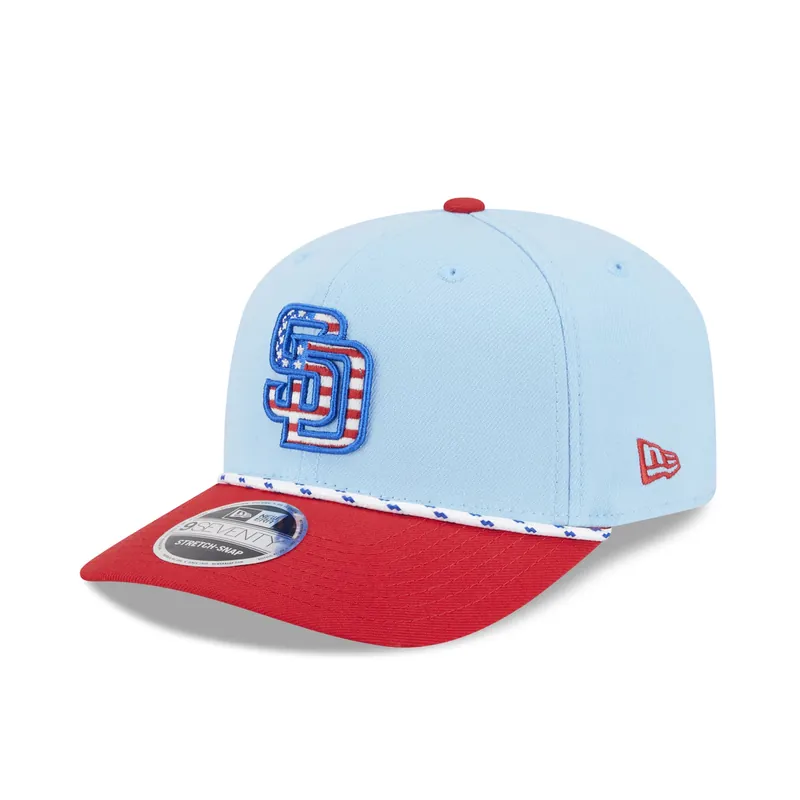 New Era 9Seventy San Diego Padres July 4th 2025 Official On Field Snapback Hat Blue Red