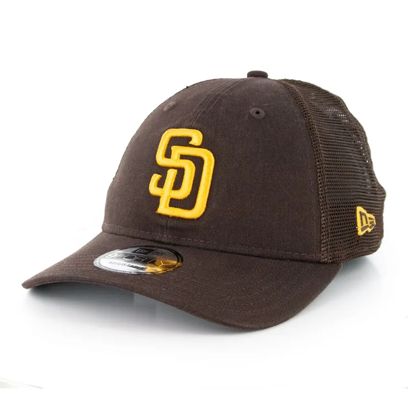 New Era 9Forty San Diego Padres Game Trucker 940 Snapback Hat Dark Brown Lightly Faded