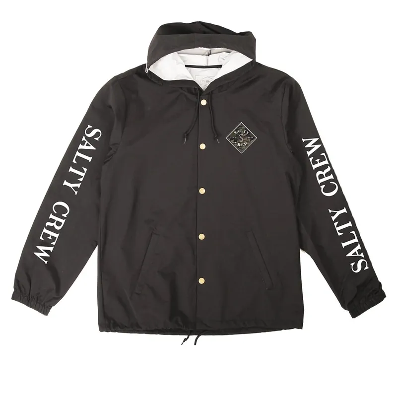 Salty Crew Tippet Decoy Hooded Windbreaker Coaches Snap Jacket Black
