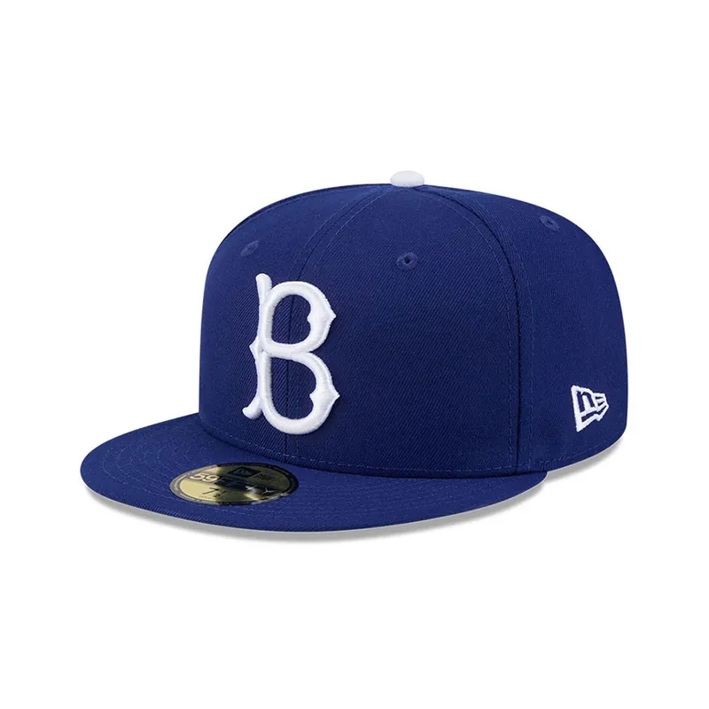 New Era 59Fifty Brooklyn Dodgers Jackie Robinson 2025 42 Side Patch Fitted Hat Dark Royal Blue White