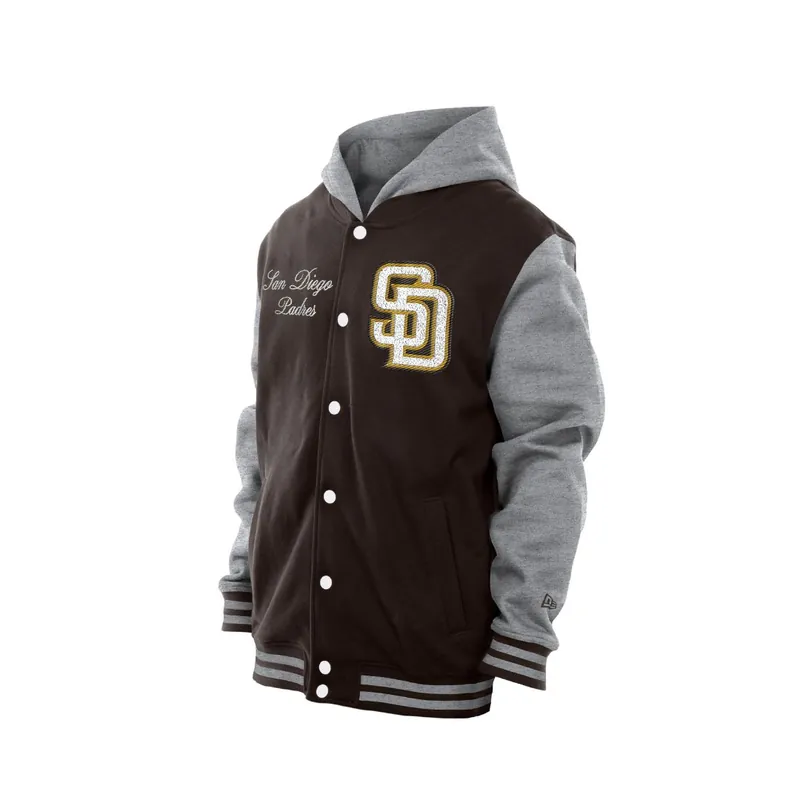 New Era San Diego Padres Throwback Snapfront Letterman Jacket Brown Gray