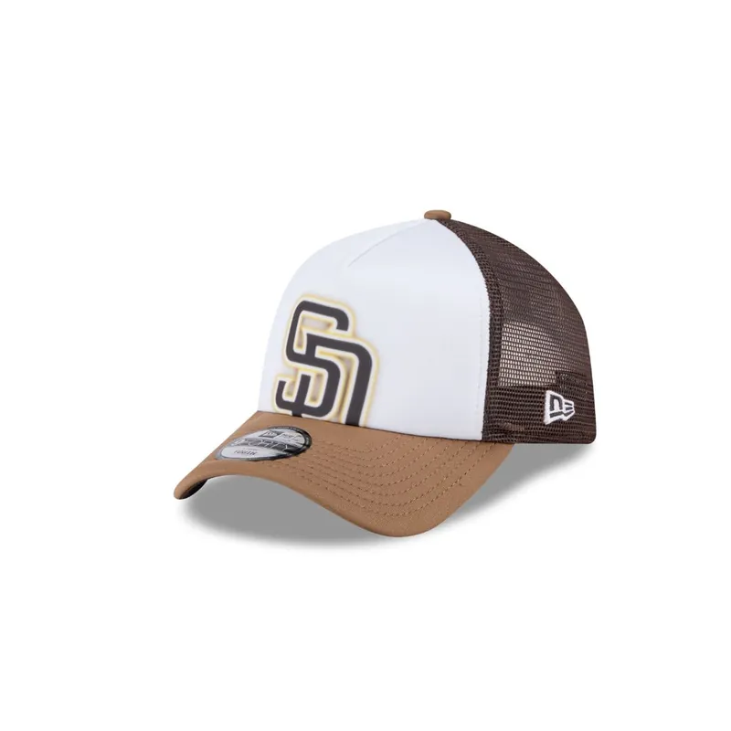 New Era 9Forty Youth San Diego Padres Painted Mesh A-Frame Snapback Hat White Khaki Brown