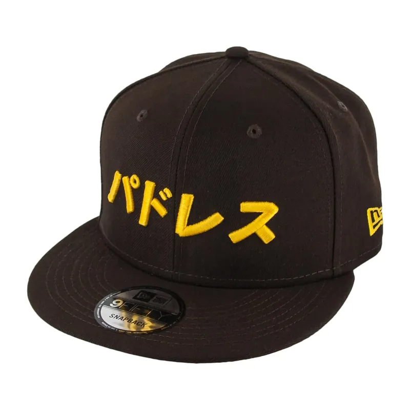 New Era x SD Hat Collectors 9Fifty San Diego Padres Katakana 2 Burnt Wood Brown Gold Snapback Hat - Billion Creation Exclusive