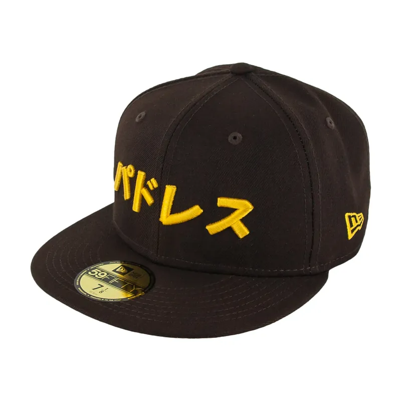 New Era x SD Hat Collectors 59Fifty San Diego Padres Katakana 2 Burnt Wood Brown Gold Fitted Hat - Billion Creation Exclusive