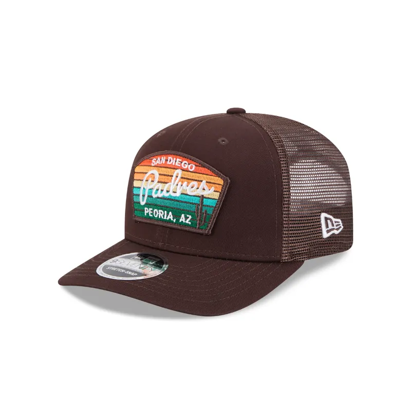 New Era 9Seventy San Diego Padres Spring Training 2025 Patch Mesh Trucker Snapback Hat Brown Multi