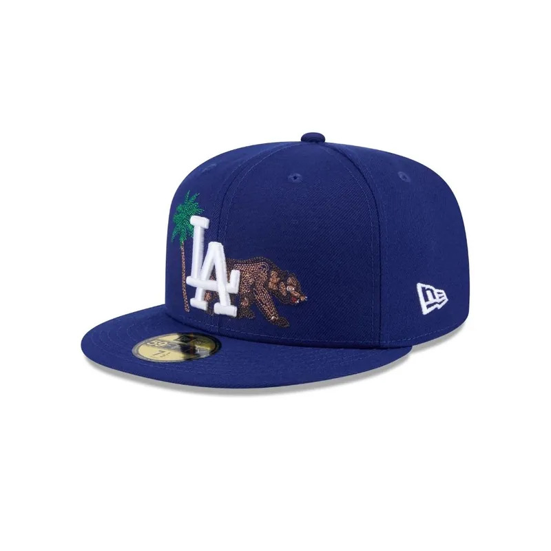 New Era 59Fifty Los Angeles Dodgers State Stitch Fitted Hat Dark Royal Blue White