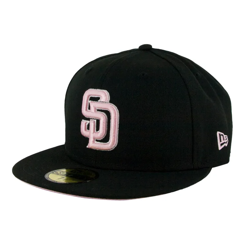 New Era 59Fifty San Diego Padres Fitted Hat Black Pink - Billion Creation Exclusive