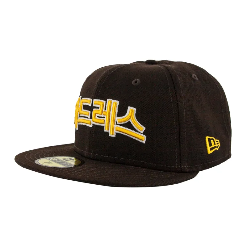 New Era 59Fifty San Diego Padres Hangul Game Fitted Hat Burnt Wood Brown Gold White - Billion Creation Exclusive