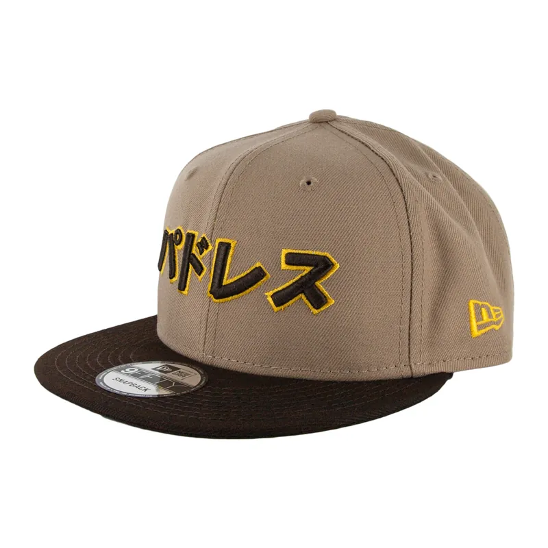 New Era 9Fifty San Diego Padres Katakana 2 Alternate Two Tone Camel Tan Burnt Wood Brown Snapback Hat - Billion Creation Exclusive