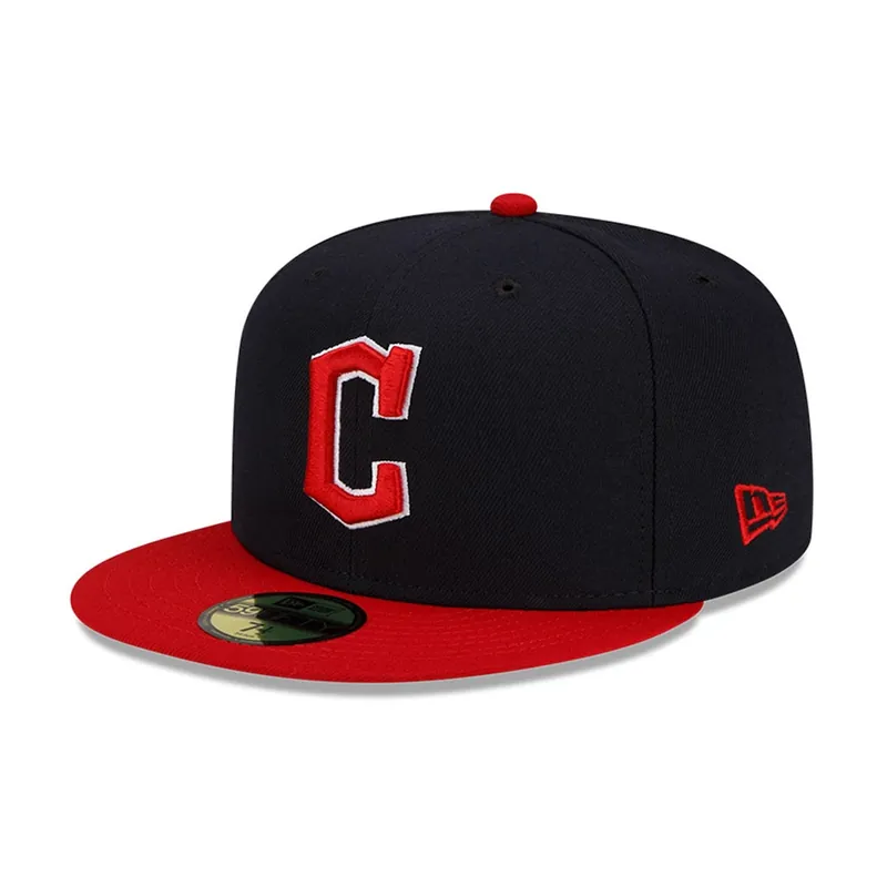 New Era 59Fifty Cleveland Guardians Road Authentic Collection Fitted Hat Dark Navy Scarlet Red - MLB Authentic Collection 59FIFTY On Field