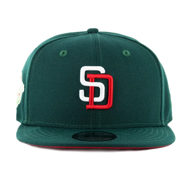 New Era x Billion Creation 9Fifty San Diego Padres Meridian Snapback Hat Dark Green White Scarlet Red - Billion Creation Exclusive