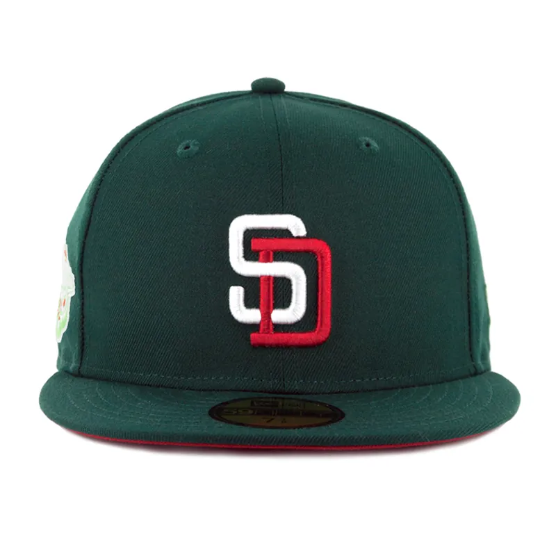 New Era x Billion Creation 59Fifty San Diego Padres Meridian Fitted Hat Dark Green White Scarlet Red - Billion Creation Exclusive