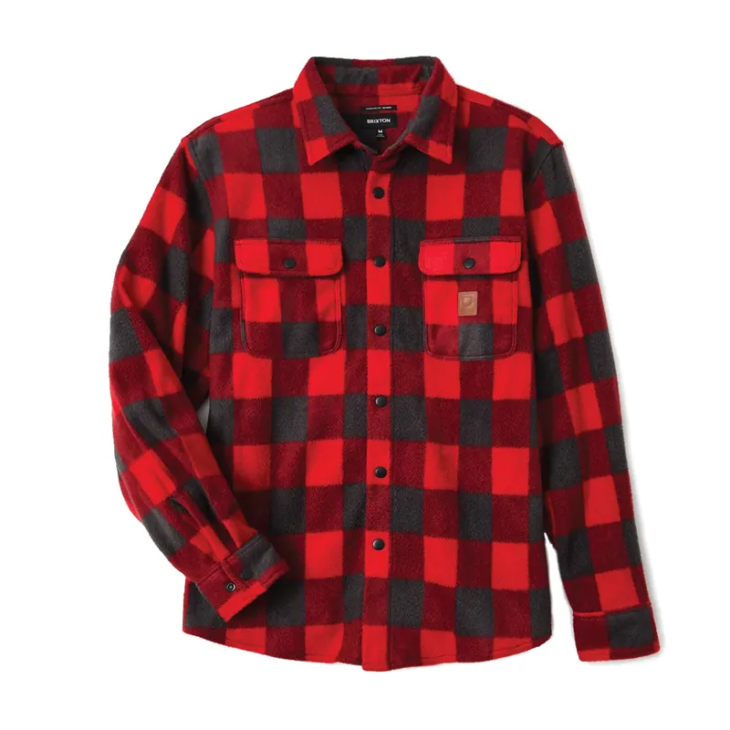 Brixton Bowery Long Sleeve Arctic Fleece Red Charcoal Grey Plaid