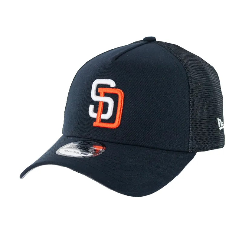 New Era 9Forty San Diego Padres Tony Gwynn A-Frame Mesh Trucker Snapback Hat Dark Navy White Orange
