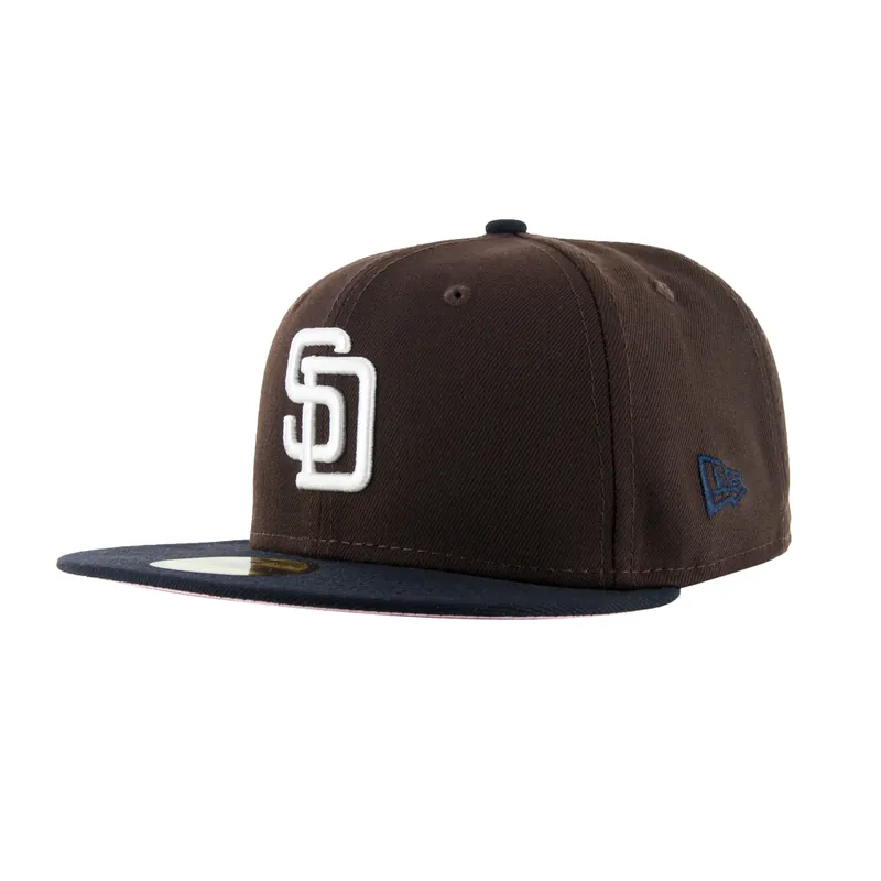New Era x Billion Creation x Rally Caps 59Fifty San Diego Padres Blue Suits Fitted Hat Burnt Wood Brown Dark Navy - Billion Creation Exclusive
