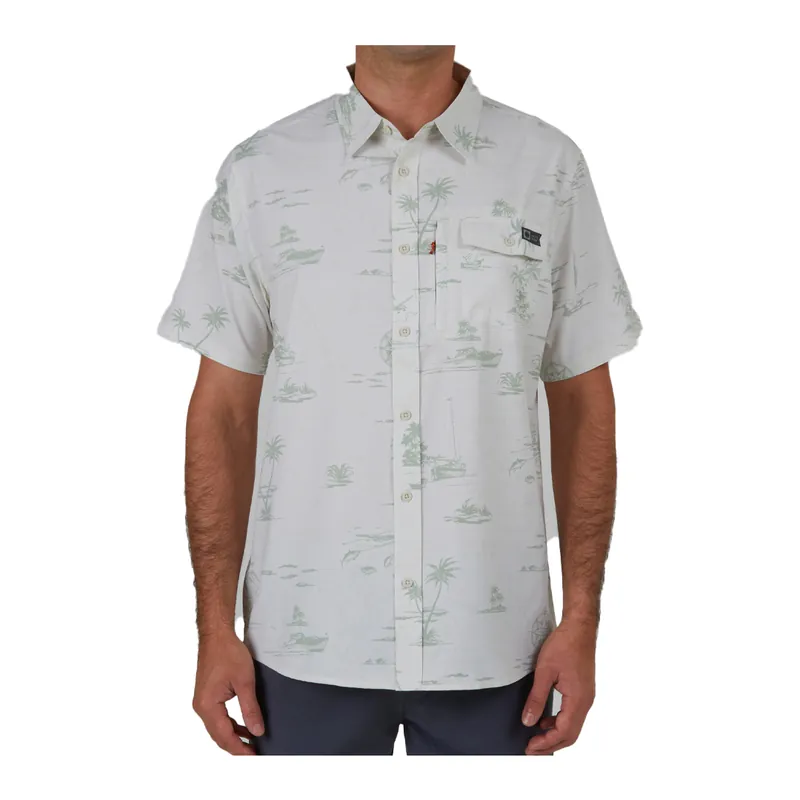 Salty Crew Seafarer Tech Woven Short Sleeve Button Down Shirt Wax White