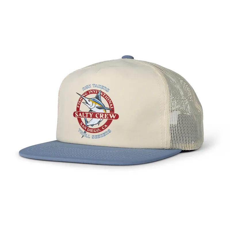 Salty Crew Interclub Trucker Adjustable Snapback Hat Natural Slate