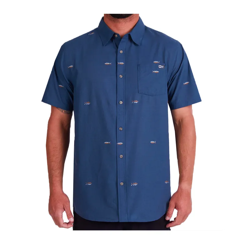 Salty Crew Tight Lines Short Sleeve Woven Dark Slate