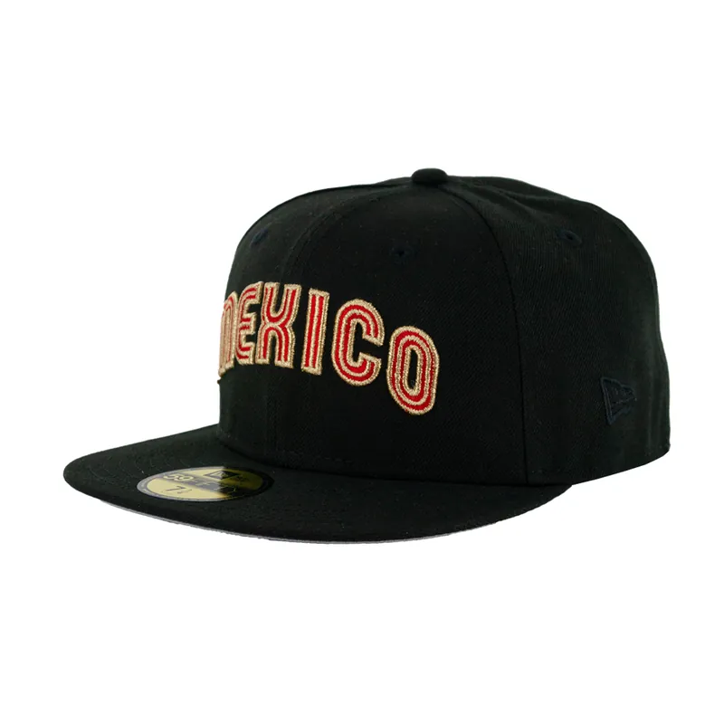 New Era 59Fifty Mexico Gold Cup Fitted Hat Black Red Metallic Gold - Billion Creation