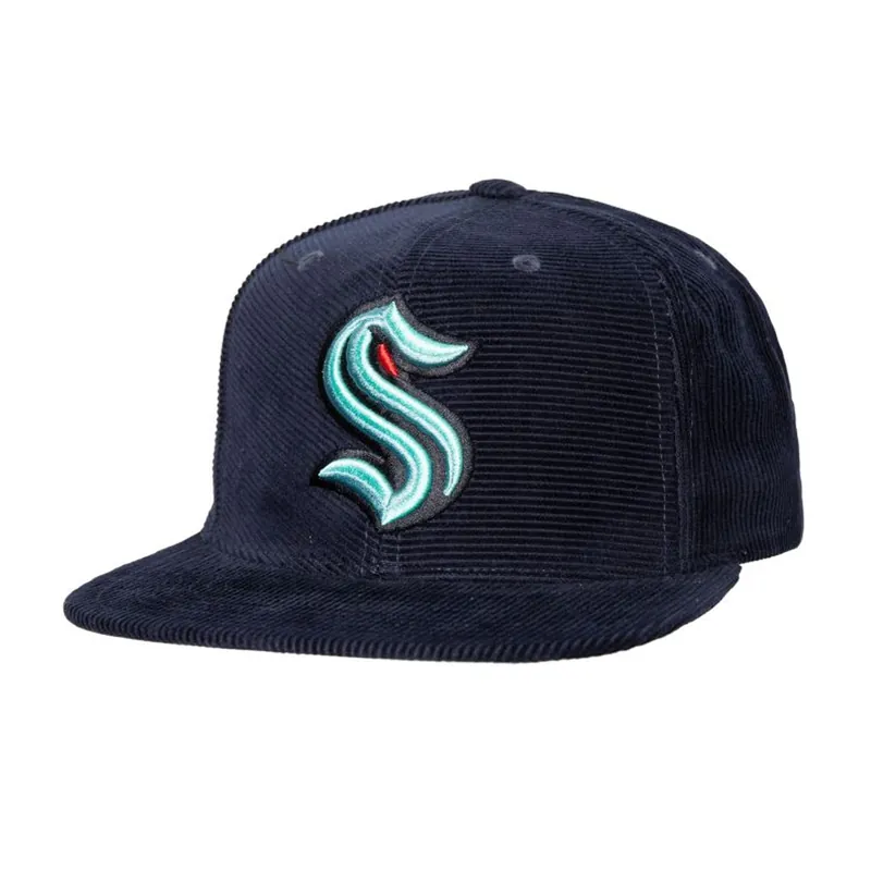 Mitchell & Ness Seattle Kraken All Directions Corduroy Adjustable Snapback Hat Navy Blue