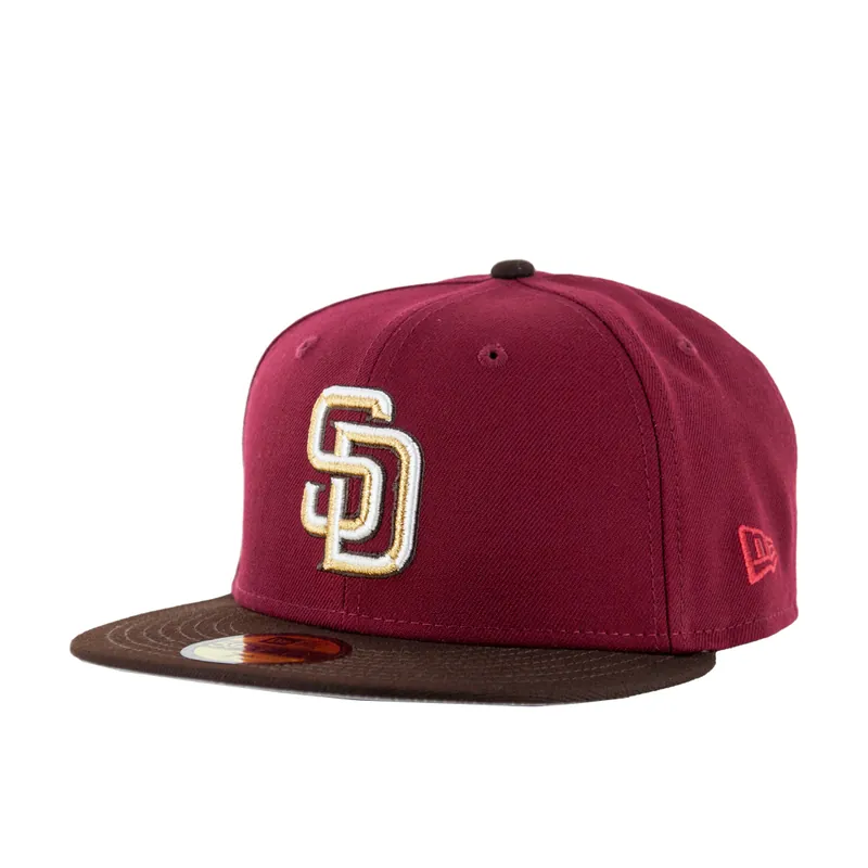 New Era 59Fifty San Diego Padres Royal Flush Fitted Hat Cardinal Red White Burnt Wood Brown - Billion Creation Original