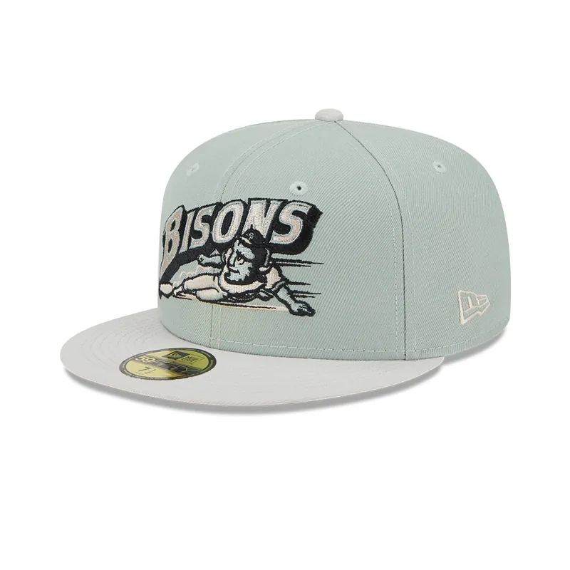 New Era 59Fifty Buffalo Bisons Hometown Roots Quickturn Collection Fitted Hat Light Green Light Grey