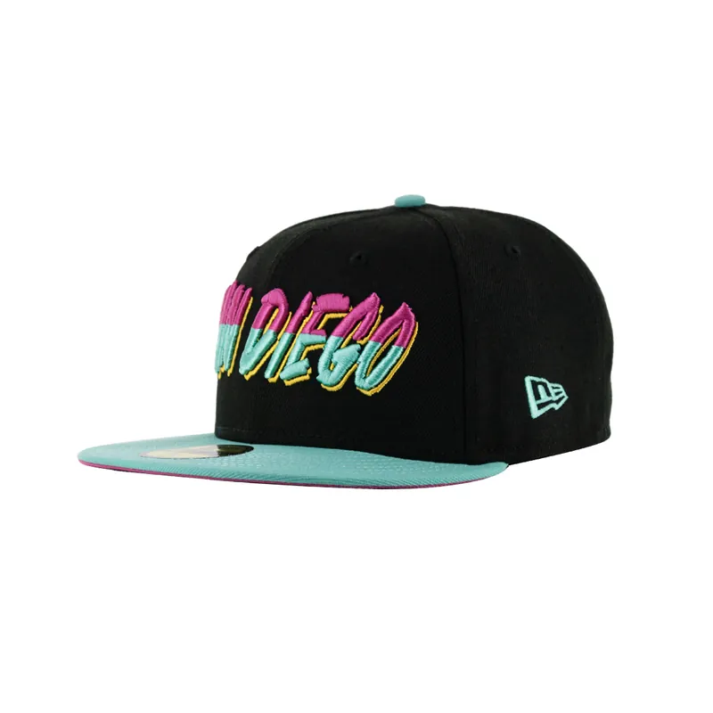 New Era 59Fifty San Diego Padres BC Connect Nightlife Fitted Hat Black Beetroot Purple Clear Mint