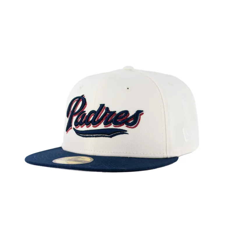New Era x Billion Creation 59Fifty San Diego Padres Scripps Script Fitted Hat Chrome White Oceanside Blue