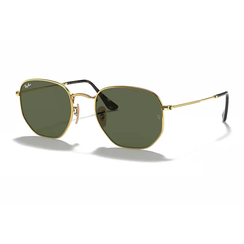 Ray-Ban Hexagonal Flat Lenses Sunglasses Arista Gold G-15 Green
