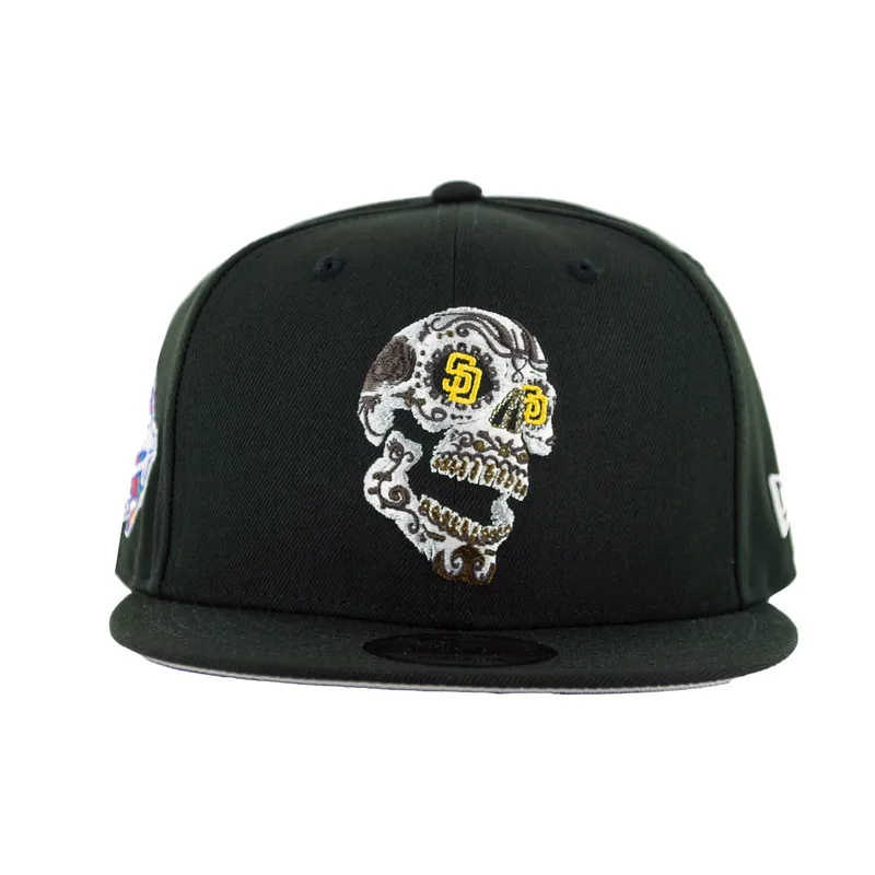 New Era 9Fifty San Diego Padres Flying Skull Adjustable Snapback Hat Black White Gold Yellow - Billion Creation
