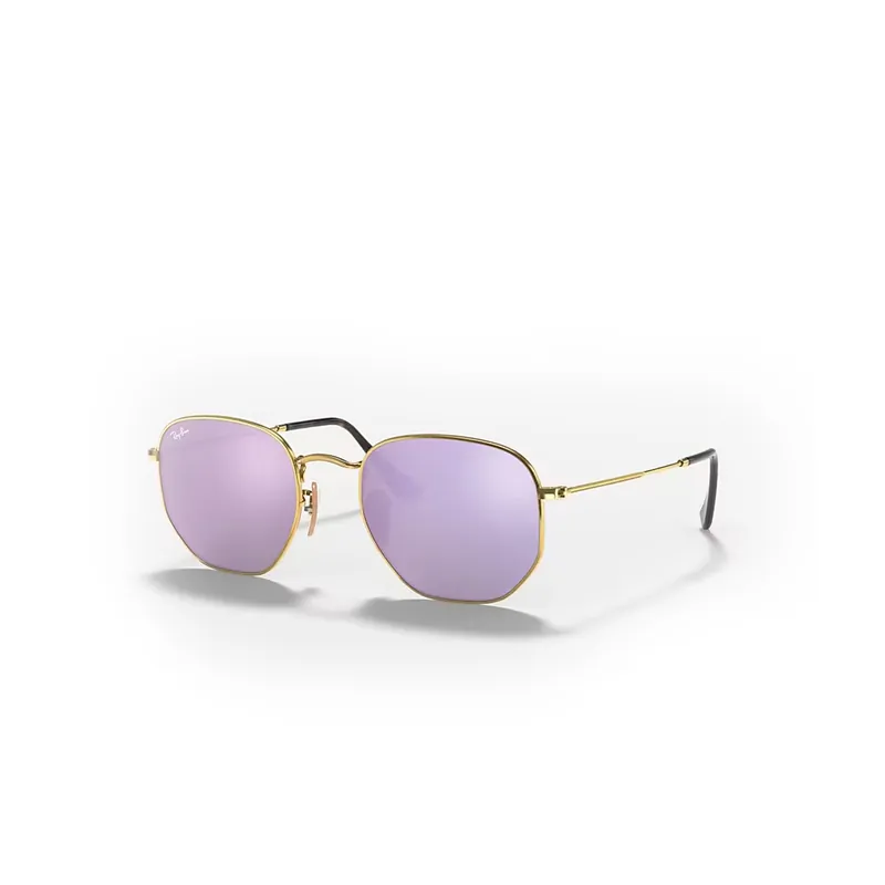 Ray-Ban Hexagonal Flat Lenses Sunglasses Arista Gold Lilac Flash