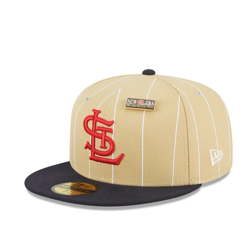 New Era 59Fifty St. Louis Cardinals Pinstripe Day Fitted Hat Camel Dark Navy