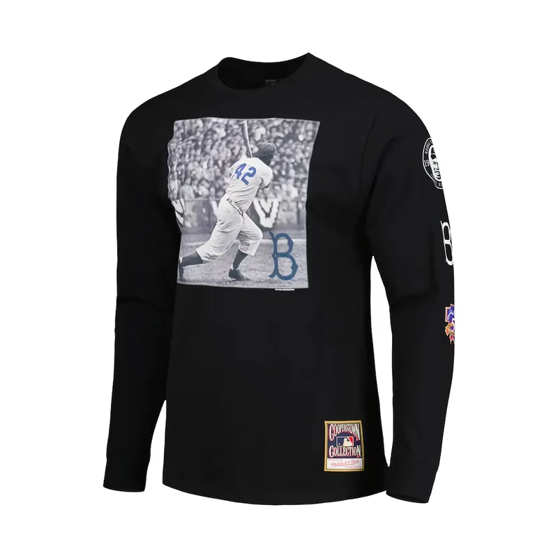 Mitchell & Ness Brooklyn Dodgers Batter Up Jackie Robinson Long Sleeve T-Shirt Black