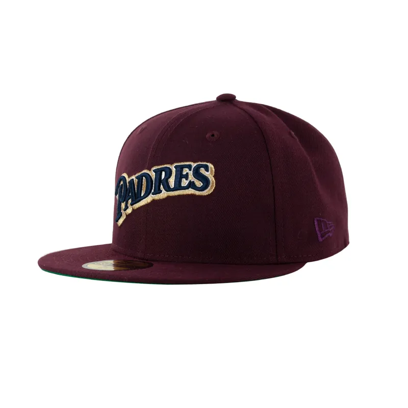 New Era x Billion Creation 59Fifty San Diego Padres Merlot Script Fitted Hat Maroon Red Dark Navy Blue