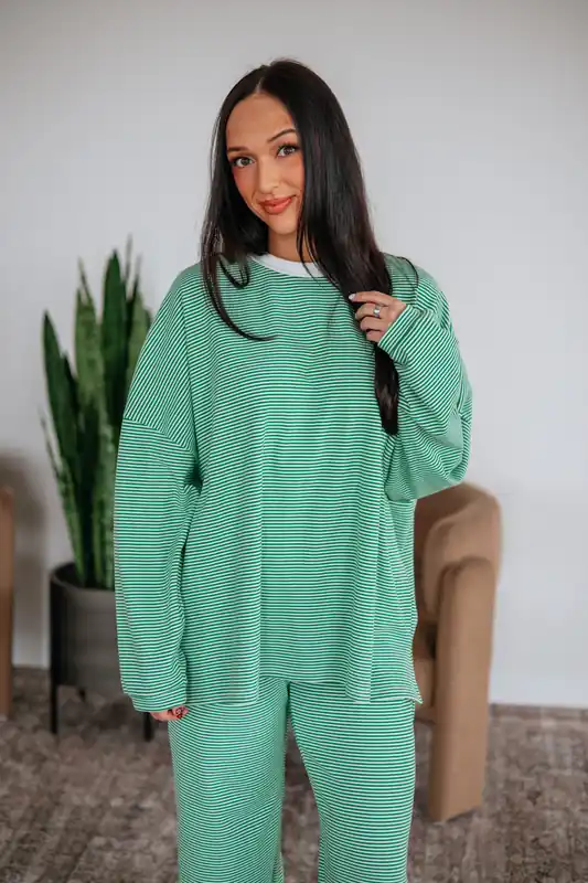 Cayla Striped Top - Kelly Green Mix