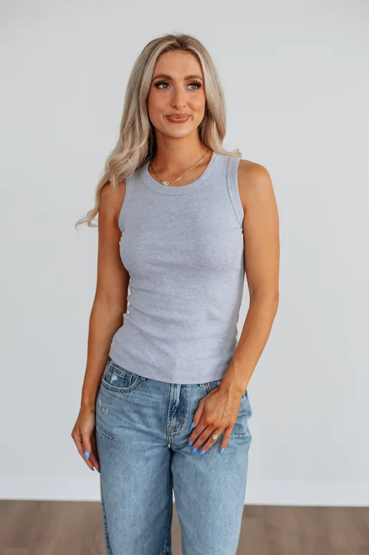 Brighton Ribbed Tank - Heather Grey