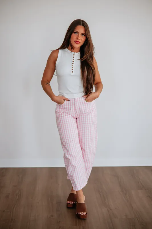 Carey Gingham Pants - Peach Love California