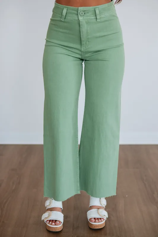 Linsley Wide Leg Pants - Matcha