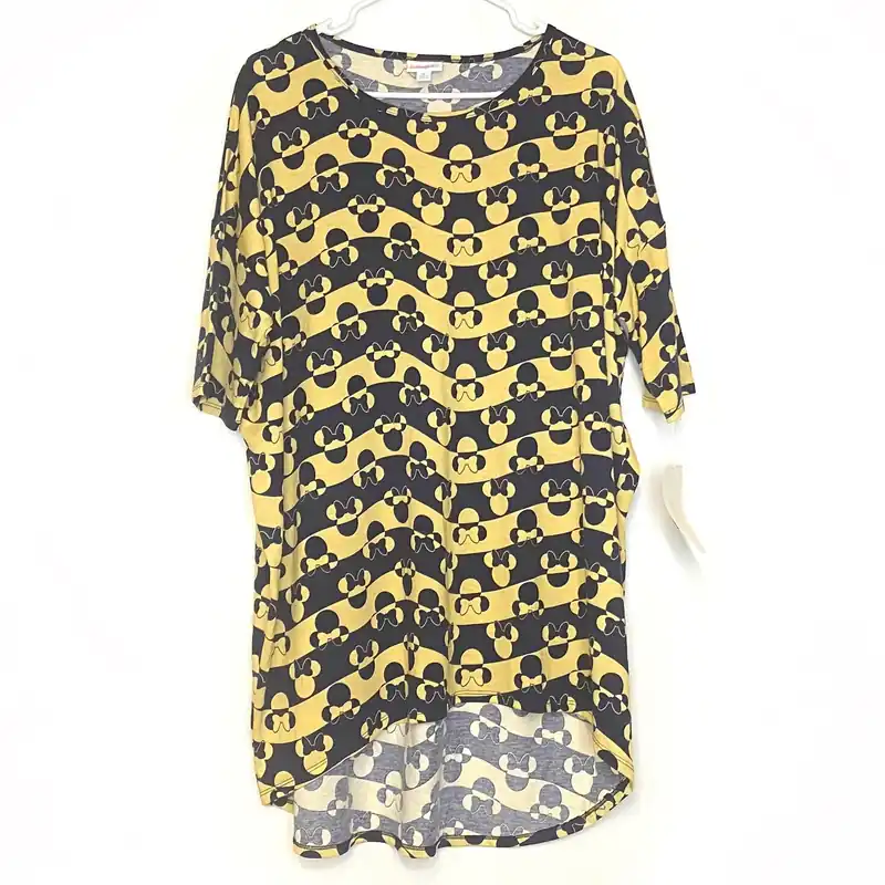 LuLaRoe Disney | ‘Minnie Mouse’ Positive/Negative Irma S/s Tunic Top | Color: Dark Blue/Yellow | Size: XL | NWT