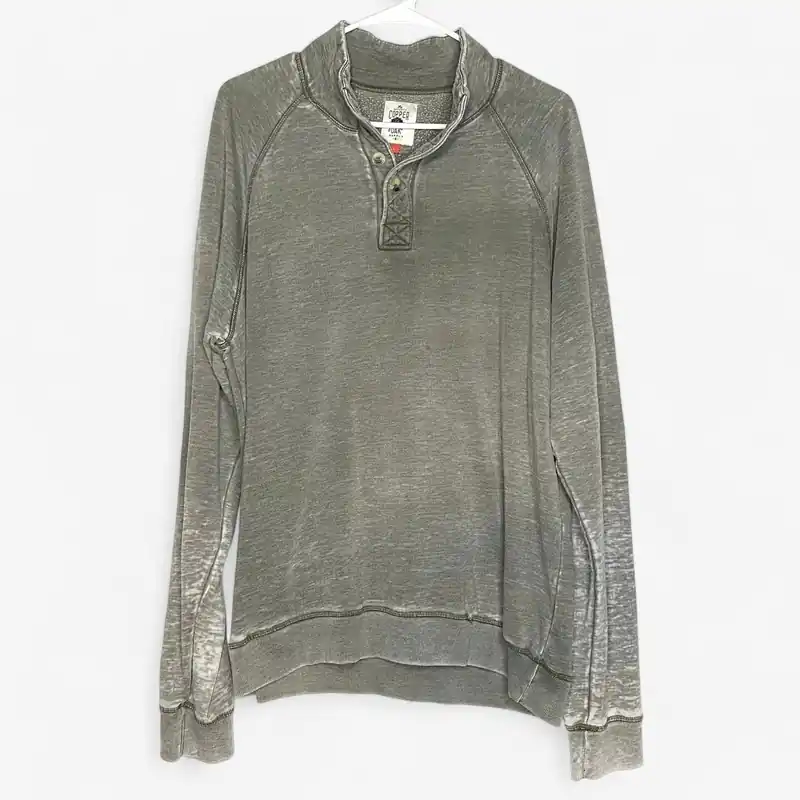 Copper Oak Men's Distressed Green Button Neck Sweater - Size L