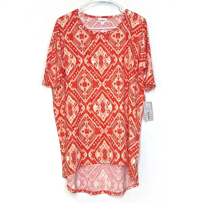 LuLaRoe Womens S Irma Orange/White Ikat Pattern S/s Tunic Top NWT