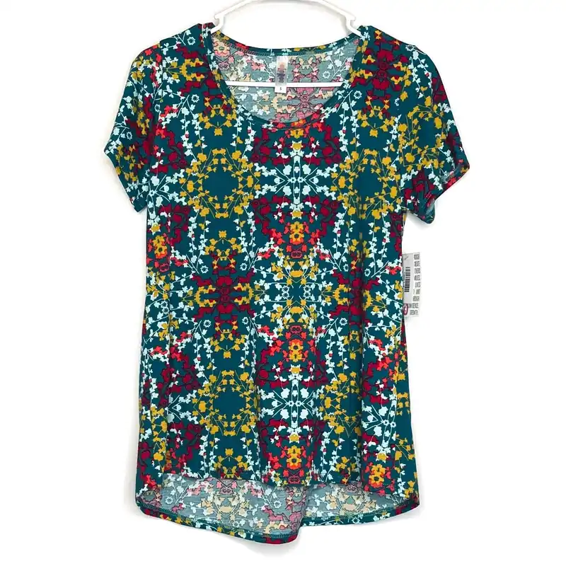 LuLaRoe Womens S Green/Red/Yellow Mandala/Floral Classic T Activewear Top S/s NWT