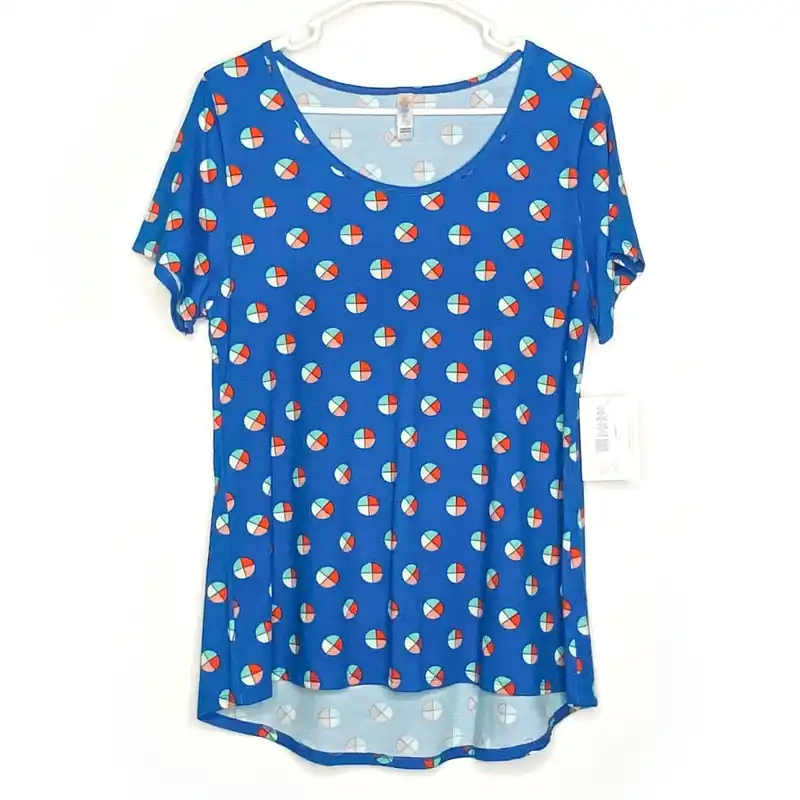 LuLaRoe Womens L Bright Blue Pie Chart Pattern Classic T S/s Top NWT